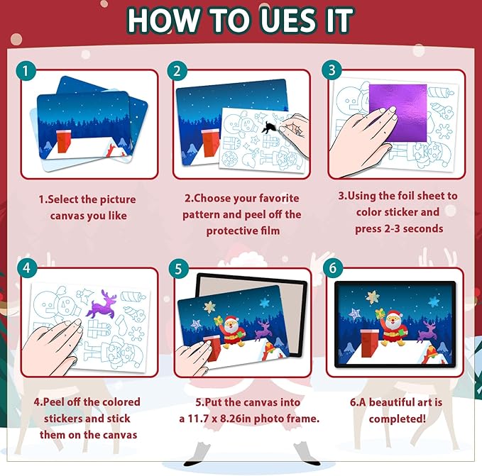 SOOVSY 200 Sheets Christmas Art & Craft Activity, Foil Art Fun Kit for Kids, Foil Art for Kids Crafts Kit DIY Creative Birthday Gifts Travel Toys for 4 5 6 7 8 9 Years Old Kids Girls Boys