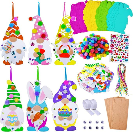 Winlyn 24 Sets Easter Decorations DIY 3D Gnome Ornaments Easter Craft Kits Assorted Foam Easter Gnome Ornaments Easter Stickers for Kids Party Favors Easter Spring Classroom Home Activity Art Project
