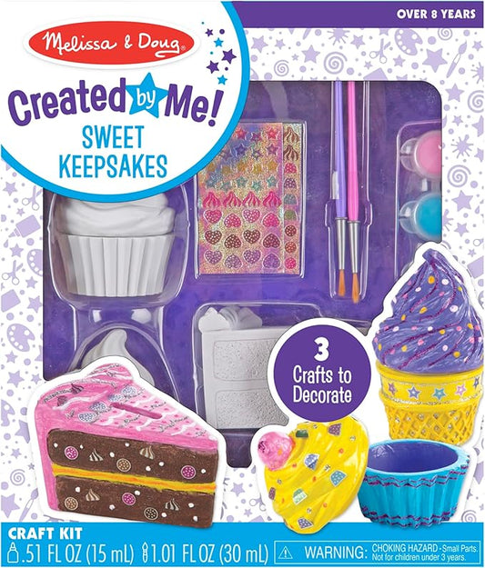Melissa & Doug Sweet Keepsakes Craft Kit: 2 Decorate-Your-Own Treasure Boxes and a Cake Bank, One Size, Dyo