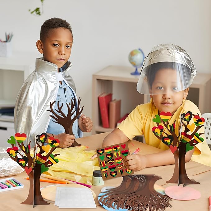 WATINC Black History Month Heart Tree Craft Kits, Make Your Own African American Heart Trees Decoration, DIY Black History Holiday Celebration Craft Supplies Home School Fun Activity for Kids (32Pcs)