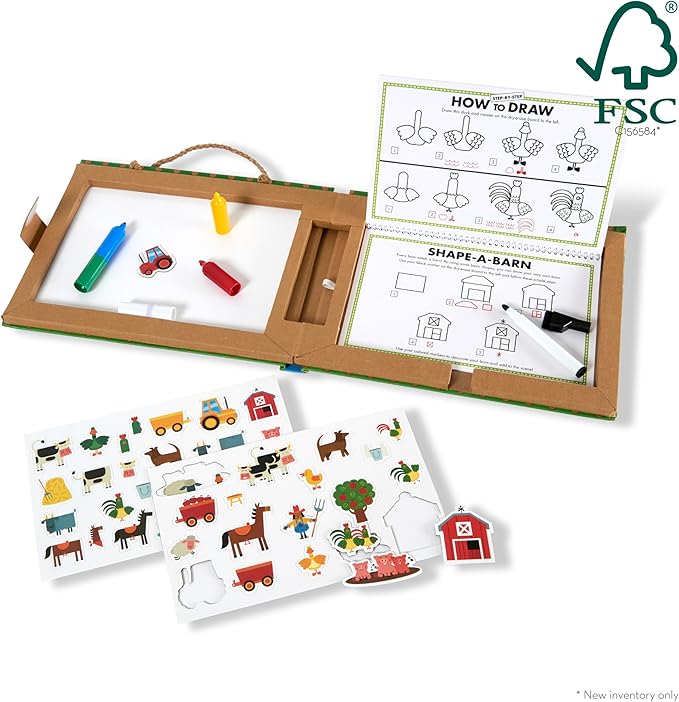 Melissa & Doug Natural Play: Play, Draw, Create Reusable Drawing & Magnet Kit – Farm (38 Magnets, 5 Dry-Erase Markers)