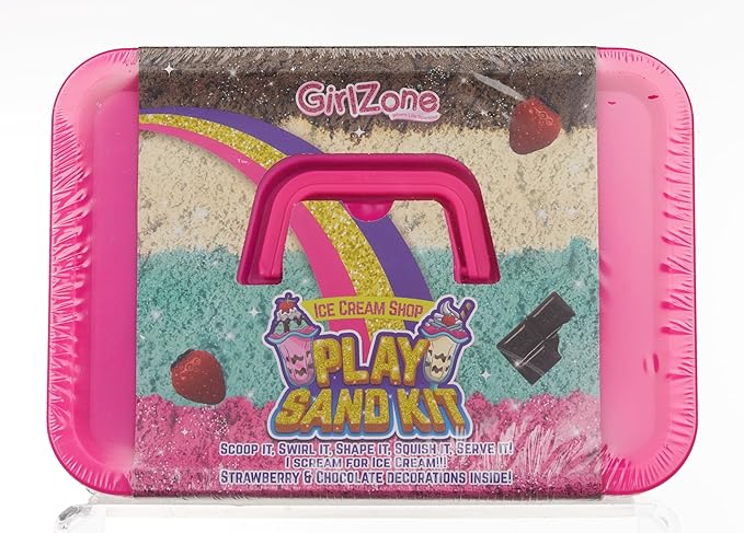 GirlZone Ice Cream Shop Play Sand for Kids, 22pcs Moldable Sand Kit - Serving Tools, Glasses, Spoon, Decorations, Stickers & 2lbs Colorful Sand, Fun Kids Sensory Toys, Ideal Easter Gifts for Kids