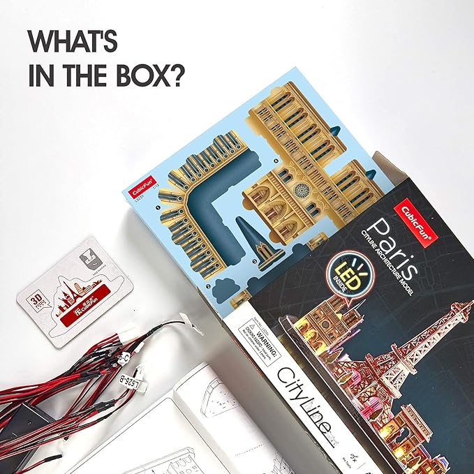 CubicFun 3D Puzzles for Kids Ages 8-10 LED Paris Cityline, Toys for Kids Arts and Crafts for Kids Ages 8-12 STEM Projects for Kids Ages 8-12 Gifts for Girls Boys Easter Gifts for Kids Home Decor