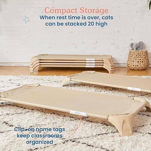 ECR4Kids Stackable Cozy Cot with Storage, Classroom Furniture, Sand, 6-Pack