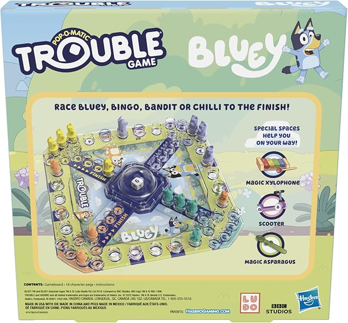 Hasbro Gaming Trouble Bluey Edition Game | Family Board Games | Kids Play as Bluey, Bingo, Bandit or Chilli | Easter Gifts for Girls & Boys | 2-4 Players | Ages 5+ (Amazon Exclusive)