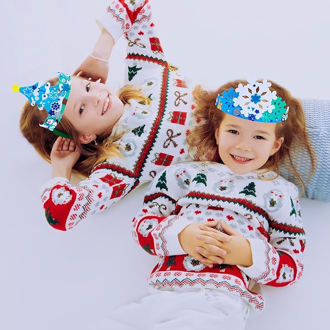 Winlyn 24 Sets Winter Craft Kits Christmas Crafts DIY Winter Holiday Headbands Craft Kits Snowflake Snowman Penguin Foam Stickers Winter Arts and Crafts for Kids Classroom Art Activities Party Favors