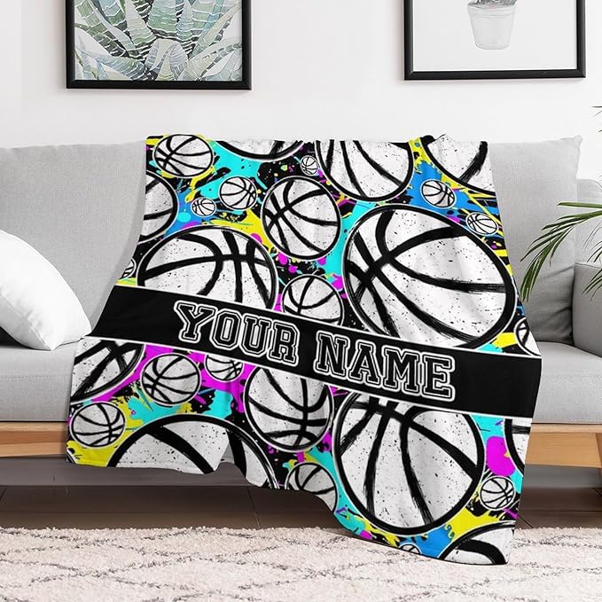 Custom Basketball Blanket - Soft Flannel Sports Basketball Blankets for Teens Adults Women Men Basketball Lovers - Warm Basketball Throw Blankets for All Season Lap, Chair, Sofa, Couch, Bed - 80"x60"