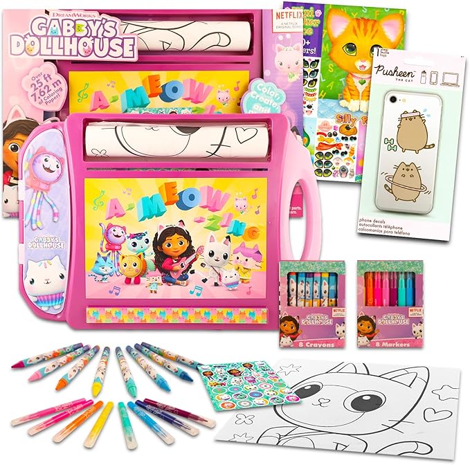 DreamWorks Gabby Dollhouse Art Desk Set - Bundle with Gabby's Dollhouse Lap Desk with Coloring Pages, Coloring Utensils, Stickers and More | Coloring Books for Kids