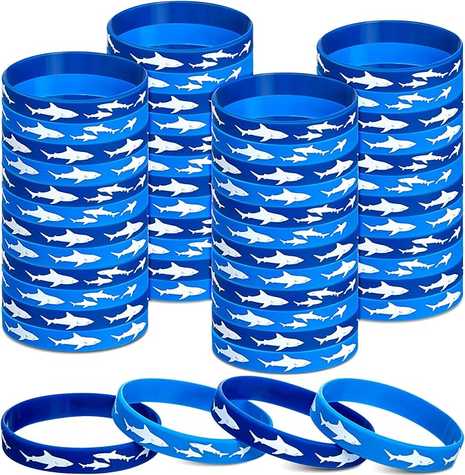 meekoo 48 Pcs Shark Party Favors Rubber Wristbands Bracelet, Under The Sea, Shark Birthday Party Favors Supplies Gift Decorations (Vivid)