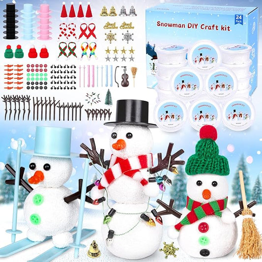 Christmas Build a Snowman Craft Kit for Kids, 24 Pack Modeling Clay DIY Snowman Kit, Craft Kit for Christmas Arts and Craft Activities, Christmas Stocking Stuffers for Kids, Christmas Crafts Xmas Gift