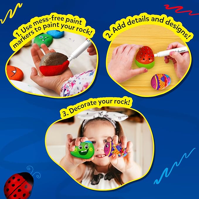 Skillmatics Rock Painting Kit - Mess-Free Art & Craft Activity for Girls & Boys, Craft Kits & Supplies, DIY Creative Activity, Gifts for Kids Ages 4, 5, 6, 7, 8, 9, 10, 11,12