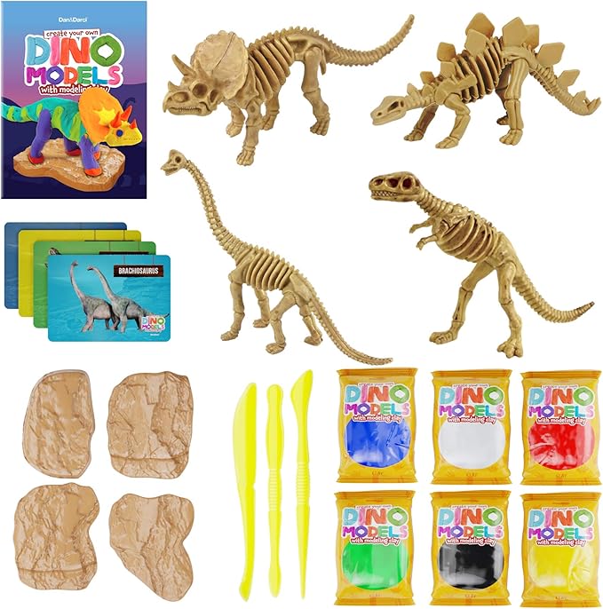 Dino Models, Clay Craft Kit - Dinosaur Arts and Crafts for Kids - Easter Gifts for Boys & Girls - Build 4 Dinos with Air Dry Magic Modeling Model Set Ages 3, 4, 5, 7, 8+ Boy or Girl