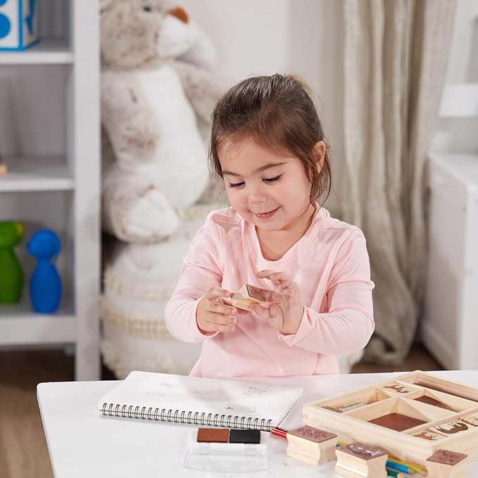 Melissa & Doug Wooden Stamp Activity Set: Horse Stable - 10 Stamps, 5 Colored Pencils, 2-Color Stamp Pad - Horse Stamps With Washable Ink, Horse Gifts For Girls And Boys Ages 4+