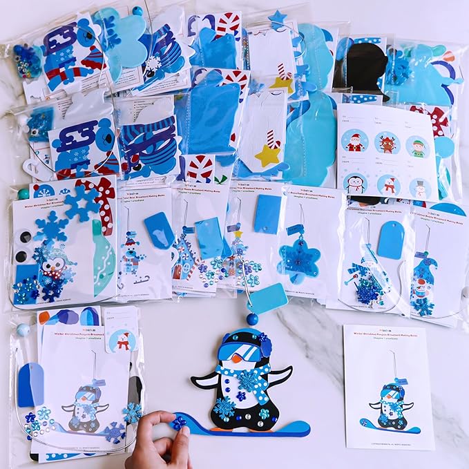 Winlyn 24 Sets Winter Craft Kits Christmas Crafts DIY Winter Holiday Ornaments Decorations Craft Kits Festive Foam Stickers Winter Arts and Crafts for Kids Home Classroom Art Activities Party Favors