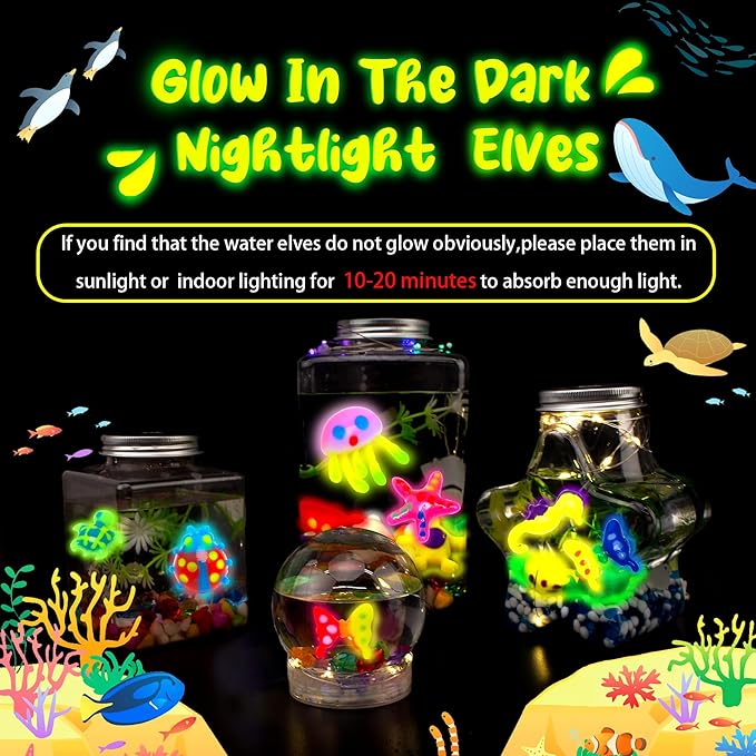 Kiditos Glow in The Dark Magic Water Elf Toy Kit, Magic Aqua Fairy Water Gel Kit with 6 Glow Colors and 6 Molds. Christmas Gifts, Birthday Gifts, Party Favors, Arts & Crafts DIY STEM for Kids