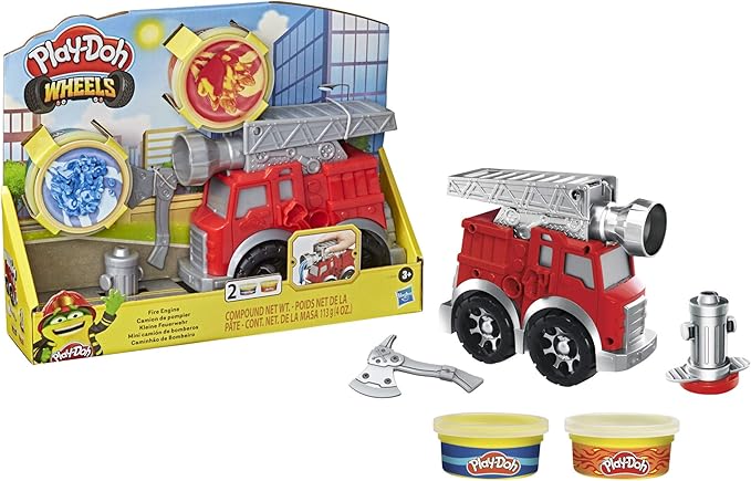 Play-Doh Wheels Fire Engine Playset with 2 Non-Toxic Modeling Compound Cans Including Water and Fire Colors, Firetruck Toy for Kids 3 and Up