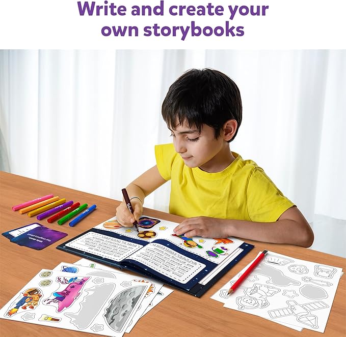 Skillmatics Storybook Art Kit - Space Explorers Art Kit for Kids, Write & Create Storybooks, Creative Activity for Boys & Girls, DIY Kit, 150+ Stickers, Gifts for Ages 5, 6, 7, 8, 9, 10
