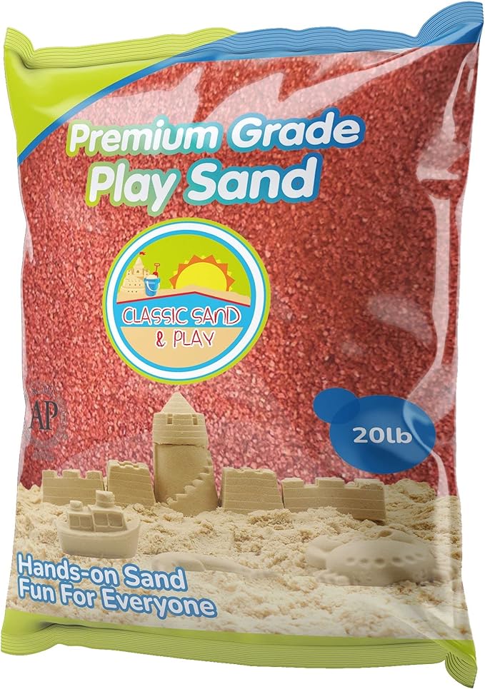 Classic Sand and Play Orange Colored Play Sand, 20 lb. Bag, Natural and Non-Toxic, Fun Wet and Dry Indoor and Outdoor, Sandbox, Therapy, and Table Use, Building, Stimulate Sensory Needs