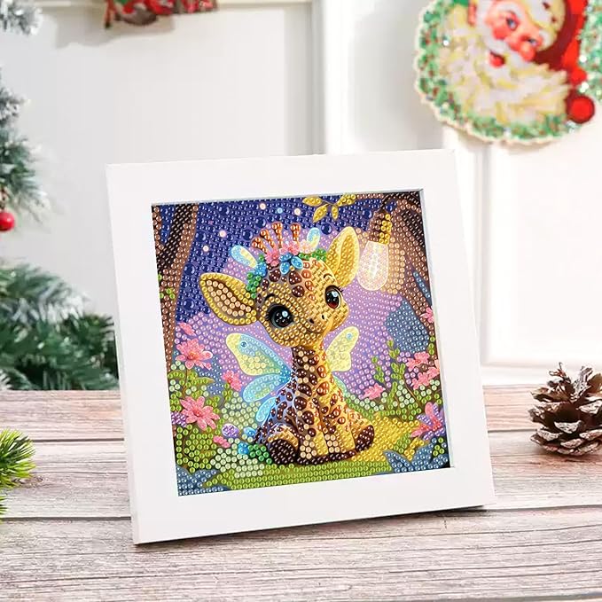 Reivworl Diamond Art Kits for Kids, Giraffe Diamond Art for Kids Ages 8-12, Giraffe Diamond Painting Kits for Kids for Home Wall Decor (8x8Inch)