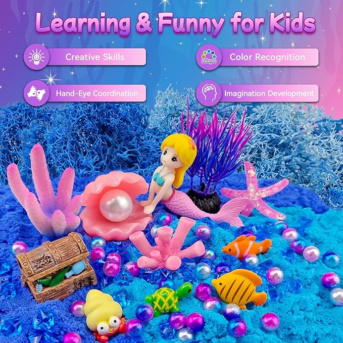 Mermaid Terrarium Craft Kit for Kids - LED Night Light Up & Remote Mermaid Birthday Gifts Toys for Girls Age 5 6 7 8 9 10 11 12 Year Old