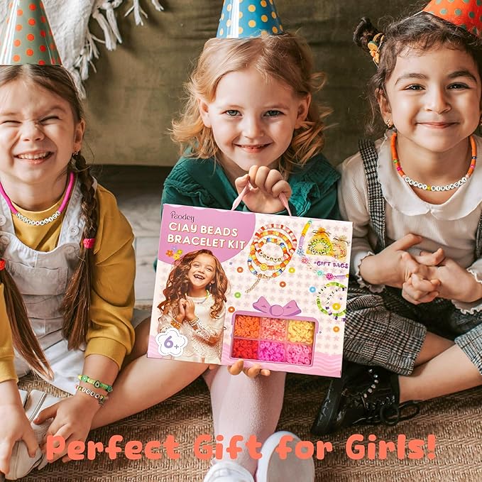 Paodey Girls Gifts Bracelet Making Kit, 20 Colors Polymer Clay Beads with Charms Arts and Crafts Kit Jewelry Making Set Birthday Gift Idea Girl Toys Gifts for Kids Ages 6-13
