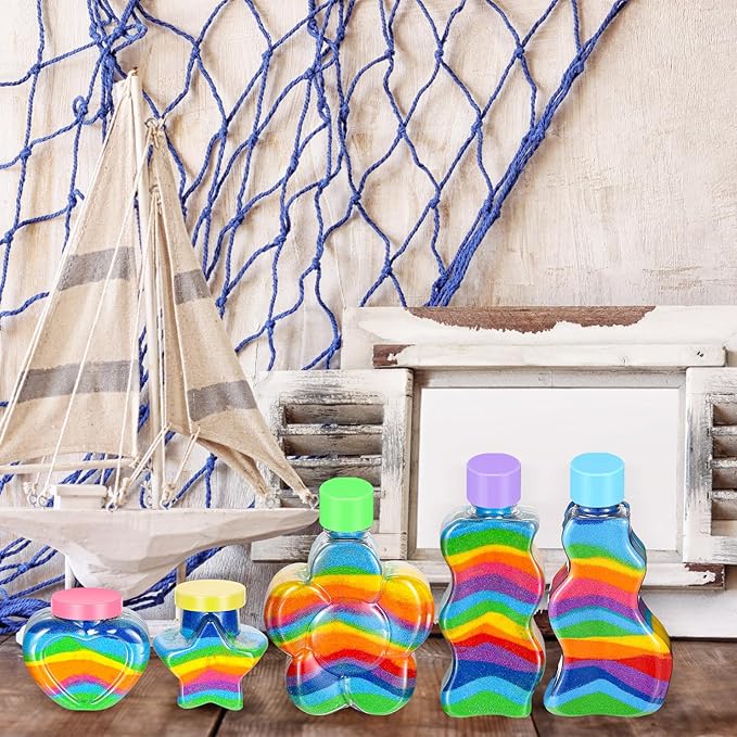 Tanlade 50 Pcs Sand Art Bottles Plastic Sand Art Containers with 10 Funnels Sand Art Bottles Kits for Kids Craft Collection Bottles for Craft DIY Art Activity Party Group, Sand Not Included (Colorful)