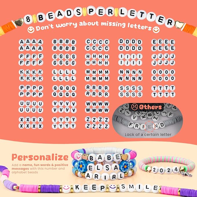 Paodey Girls Gifts Bracelet Making Kit, 20 Colors Polymer Clay Beads with Charms Arts and Crafts Kit Jewelry Making Set Birthday Gift Idea Girl Toys Gifts for Kids Ages 6-13