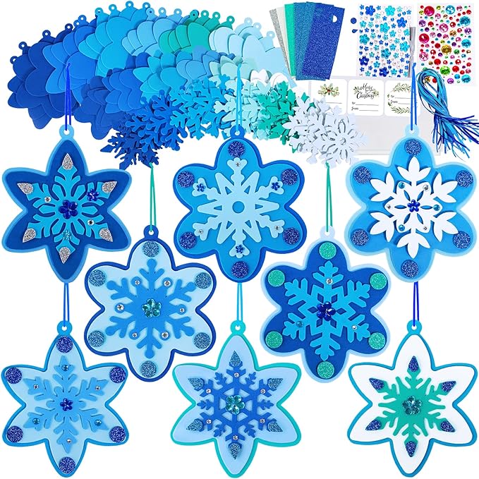 Winlyn 24 Sets Christmas Craft Kits Winter Crafts DIY 3D Snowflake Ornaments Decorations Art Sets Assorted Snowflake Christmas Foam Stickers for Kids Holiday Home Classroom Activities Party Favors