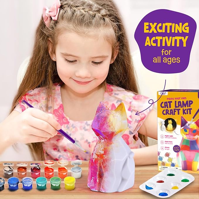 Paint Your Own Cat Lamp Kit, Art Supplies Arts & Crafts Kit, Painting kit for Kids 6-12, Arts and Crafts for Kids Ages 8-12, Toys Girls Boy Birthday Gift Ages 3 4 5 6 7 8 9 10 11 12+