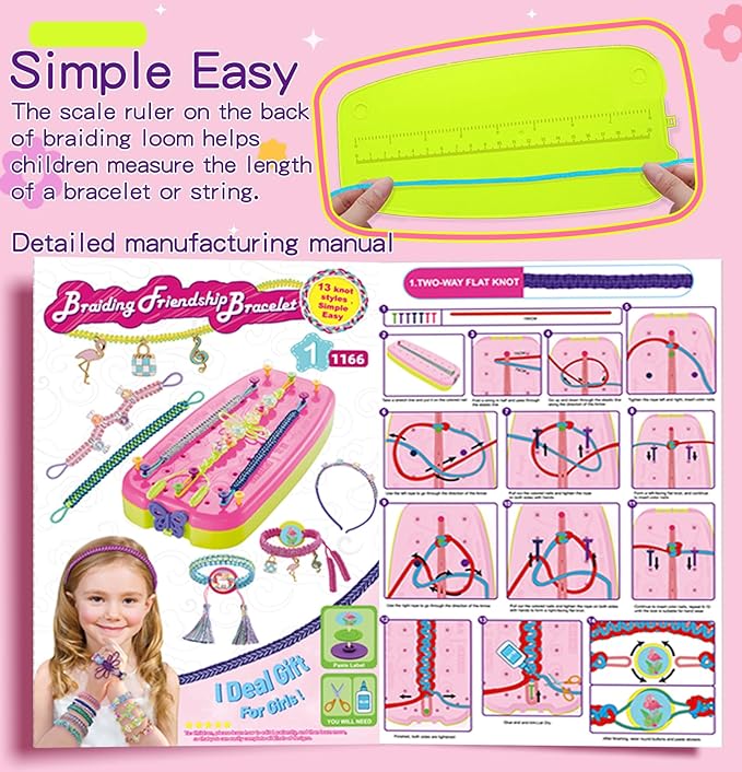 Friendship Girls Bracelet Making Kit - DIY Bracelet Kits Kids Toys Girls Gifts Ideas Ages 6 7 8 9 10 11 12 Year Old Birthday Present for Teen Girl Arts and Crafts String Maker Tool Travel Activity Set