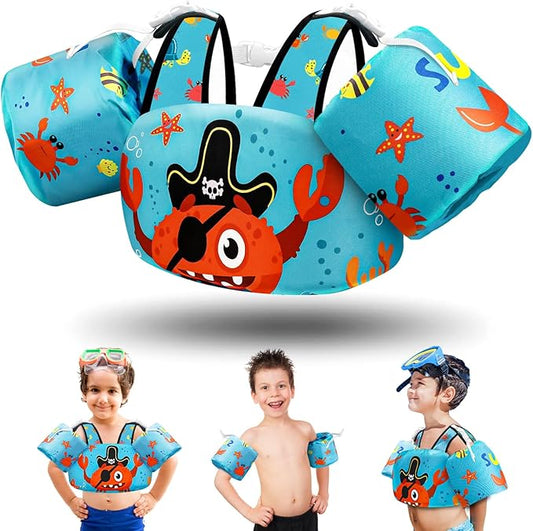 Vvinca Separable Toddler Swim Vest Fit 22-66 Lbs（1-6 Years）|2025 Newest 3 in 1 Pool Float & Arm Bands Boys and Girls, Adjustable Sturdy Safety for Infant 1 2 3 4 5 6 Year