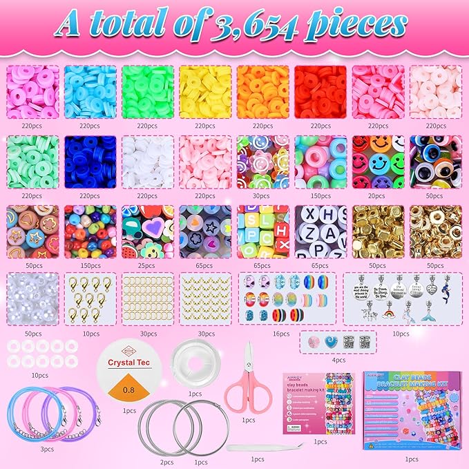 AIPRIDY 3600 Pcs Girls Toys Bracelet Making Kit, Unicorn/Mermaid Jewelry Activity, Flat College Style Beading for Friendship Jewelry Making, DIY Crafts for 4-12 Girls Birthday Christmas Gifts(Pink)