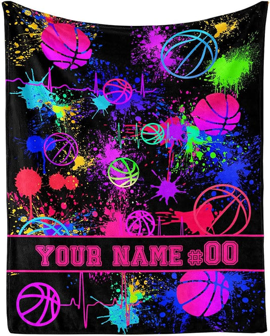 Custom Basketball Blanket - Soft Flannel Sports Basketball Blankets for Girls Boys Kids Basketball Lovers - Warm Basketball Throw Blankets for All Season Lap, Chair, Sofa - 50"x40"