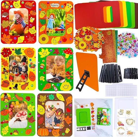 Winlyn 24 Sets Thanksgiving Craft Kits Fall Crafts DIY Autumn Harvest Picture Frame Decorations Festive Foam Stickers Fall Arts and Crafts for Kids Holiday Home Classroom Art Activities Party Favors