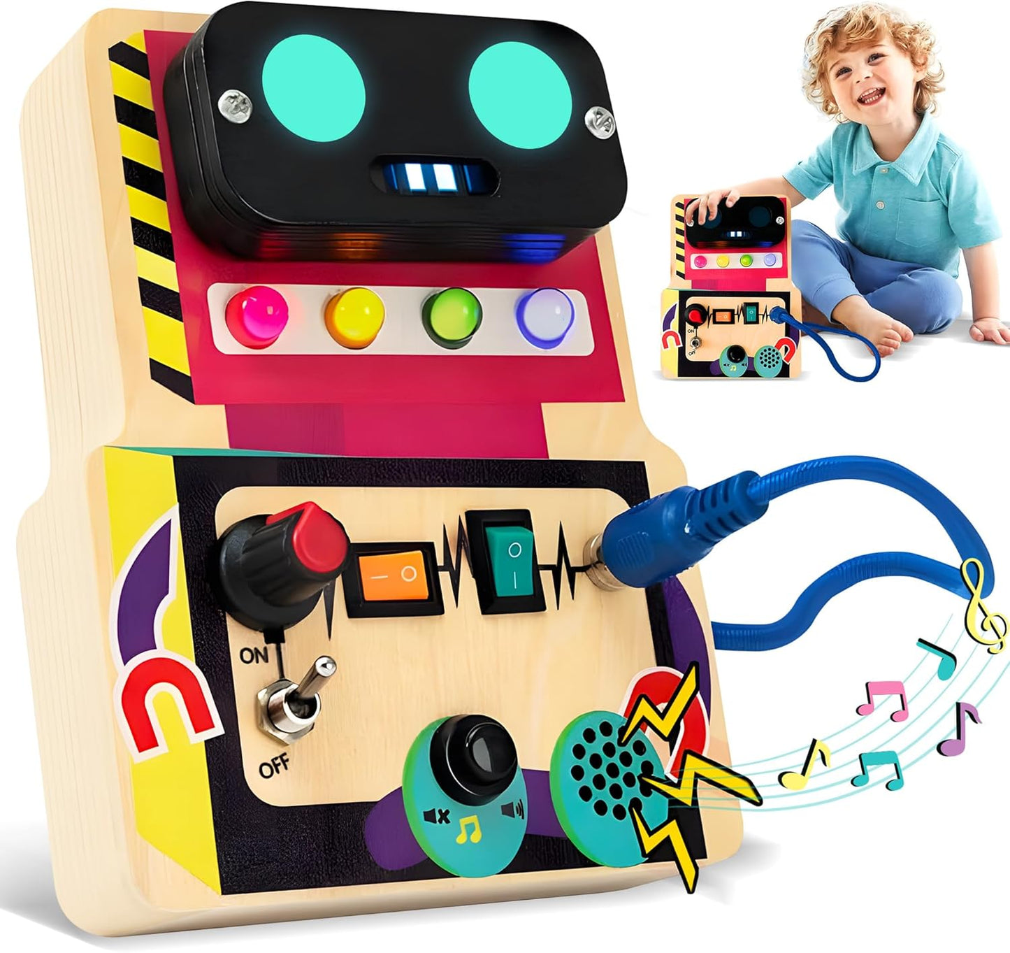 Montessori Busy Board with Led Light, Wooden Sensory Board Travel Toys for 1 Year Old, Preschool Learning Activities Easter Gifts for Boys Girls