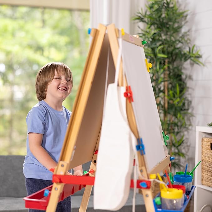 Melissa & Doug Deluxe Standing Art Easel - Dry-Erase Board, Chalkboard, Paper Roller, 36 months to 84 months