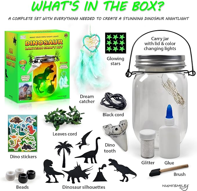 Dinosaur Lantern Nightlight Craft Kit, DIY Kits for Kids Crafts for Boys & Girls,Dinosaur Gifts for Boys Ages 3 4 5 6 7 8-12 Years and Up, Best Dinosaur Toy Birthday Art Set & Top