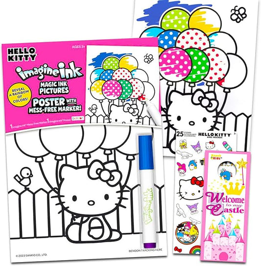 SANRIO Hello Kitty Imagine Ink Poster Set - Bundle with Hello Kitty Imagine Ink Coloring Poster Plus Stickers, More | Hello Kitty Coloring Activities for Girls, Kids