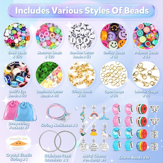 ZOOI Bracelet Making Kit for Girls, Arts and Crafts for Kids Girls Ages 8-12, Girls Toys Age 6-8, Friendship Charm Bracelet Making Kit, Jewelry Making Kit for Girls, Gifts for 6-12 Year Old Girl