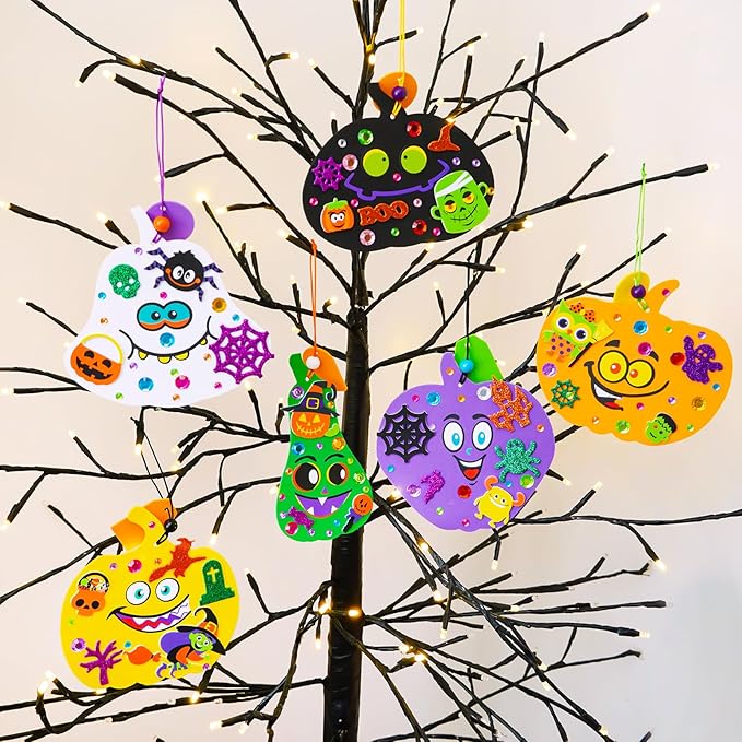 Winlyn 36 Sets Halloween Pumpkin Decorations DIY Foam Halloween Craft Kits Ghost Bat Monster Foam Stickers Halloween Arts and Crafts for Kids Home Classroom Activities Party Favors Trick-Or-Treaters