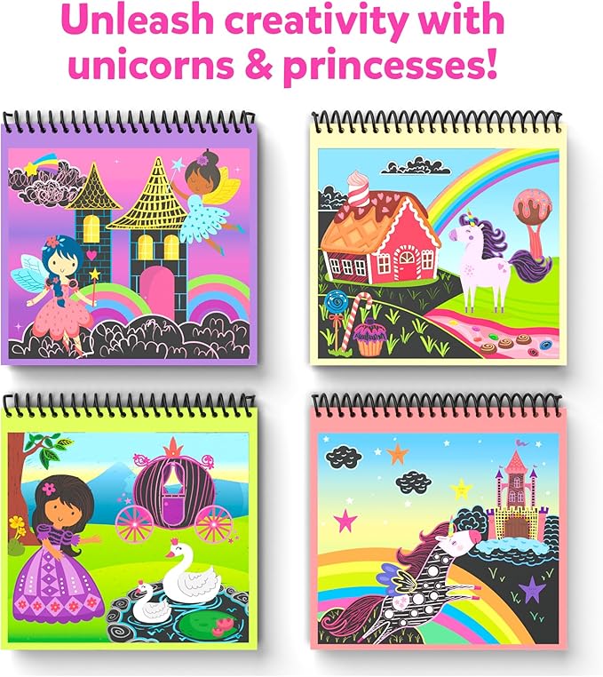 Skillmatics Magical Scratch Art Book for Kids - Unicorns & Princesses, Craft Kits & Supplies, DIY Activity & Stickers, Valentine's Day Gifts for Toddlers, Girls & Boys Ages 3, 4, 5, 6, 7, 8