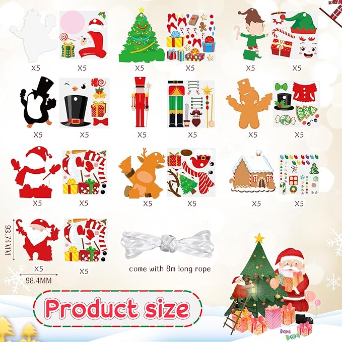 Dianelhall 50 Pcs Christmas Crafts Kits for Kids Christmas Arts and Crafts DIY Christmas Ornament Kit with Christmas Craft Stickers Make Your Own Christmas Craft Projects for Holiday Xmas Party Favors