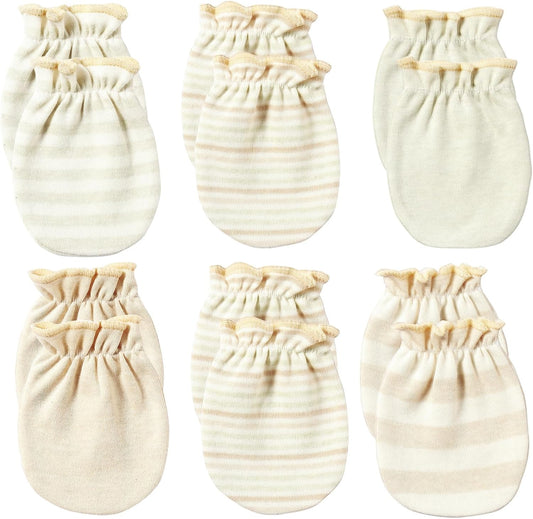 Newborn Mittens No Scratch 100% Cotton Mitts Boy Girl baby mittens 0-6 months 6 Pack