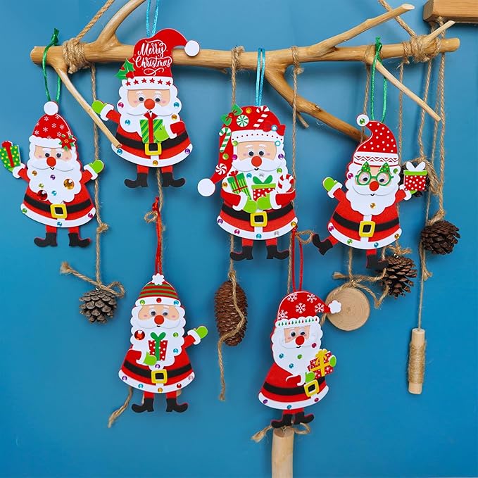 Winlyn 24 Sets Christmas Craft Kits Winter Crafts DIY Christmas Santa Ornaments Decorations Arts Sets Foam Santa Christmas Stickers for Kids Holiday Festive Home Classroom Activities Party Favors