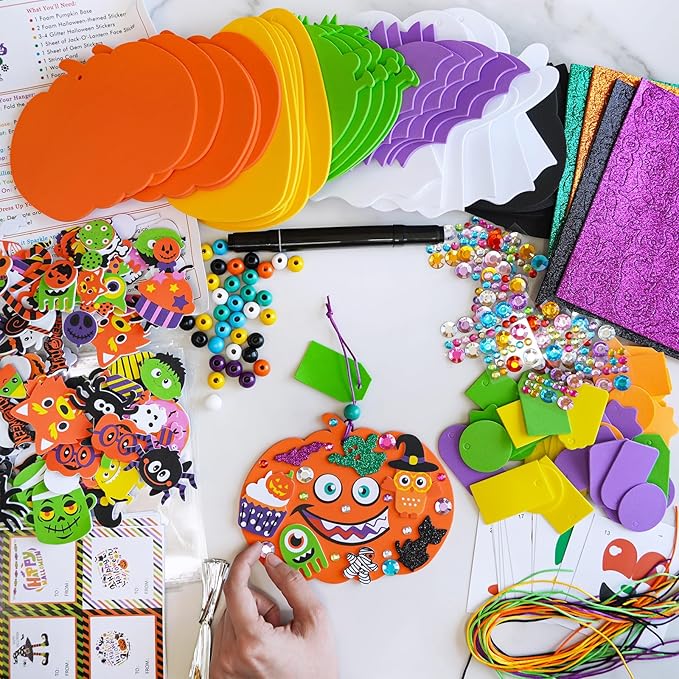 Winlyn 36 Sets Halloween Craft Kits Fall Crafts DIY Pumpkin Bat Black Cat Ghost Candy Corn Frankenstein Ornaments Art Sets Halloween Foam Stickers for Kids Classroom Activities Halloween Party Treats