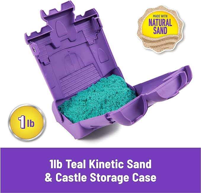 Kinetic Sand, Castle Case with 1lb Teal Play Sand, Storage Container, Sensory Toys for Kids Ages 3 and up
