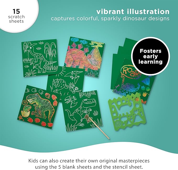 CROCODILE CREEK Dinosaur Sparkle Scratch Art 6 Piece Set, 1 EA