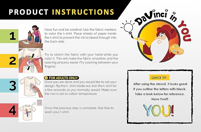 Unicorn Coloring Kit for Girls - DIY with Shirt, 10 Fabric Markers and Alphabet Stencil