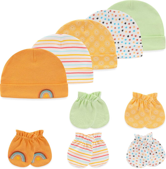 Baby Hat and Mittens Set Newborn Baby Hats Caps for Baby Boys Girls 0-6 Months 100% Cotton