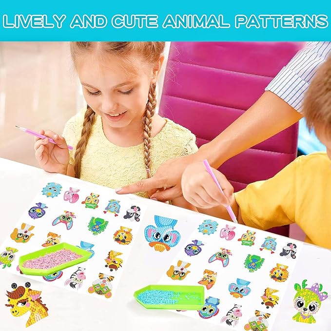 MEIEST 18 PCS Animals Diamond Art Painting Stickers Kit,DIY Mosaic Stickers by Numbers Arts and Crafts Set for Kids,Creative Handmade Gift